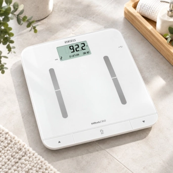 HoMedics MiBody 360 – elektroniczna waga z pomiarem tłuszczu, wody i mięśni w aranżacji wnętrza