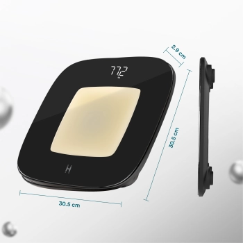 Wymiary wagi łazienkowej HOMEDICS GLO SCL-B100-BK