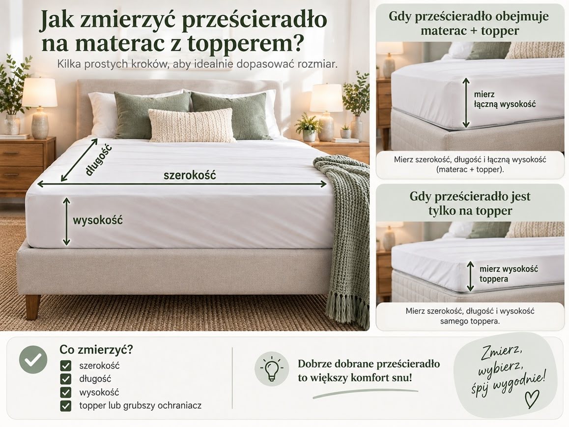 Jak zmierzyć materac i topper do prześcieradła z gumką – szerokość, długość i wysokość