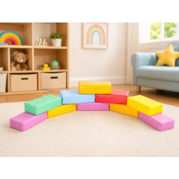 Cegiełki piankowe 24x12x6 cm ułożone jako mostek w przedszkolu