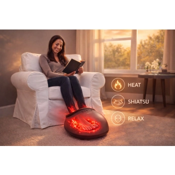 HoMedics AIR PRO FMS-350H-GY masażer do stóp w użyciu – relaks w salonie, podgrzewanie