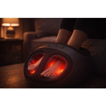 Masażer do stóp HoMedics AIR PRO FMS-350H-GY w użyciu wieczorem na sofie