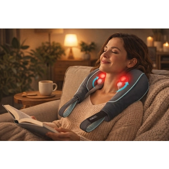 Masażer do szyi i karku HoMedics NMS-255 w użyciu – relaks na kanapie