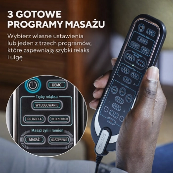 Mata masująca na fotel HoMedics MCS-950HJ – 3 gotowe programy masażu (WIND DOWN, GET GOING, RECOVER).