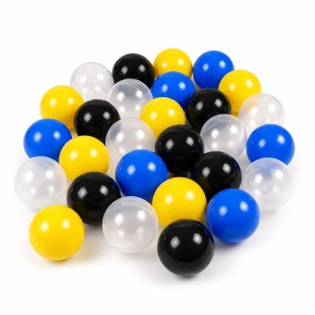 Piłeczki do suchego basenu 6 cm – żółty, czarny, bezbarwny, niebieski – zestaw