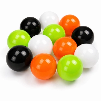 Piłeczki do suchego basenu 8 cm – pomarańczowe, czarne, białe i limonkowe