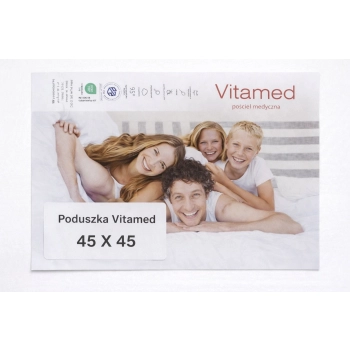 Etykieta poduszki antyalergicznej VITA-MED 45x45 cm – informacje o produkcie i pielęgnacji