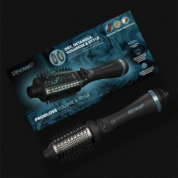 Zestaw reVamp DR-2500 Progloss – szczotka susząca z jonizacją i opakowanie
